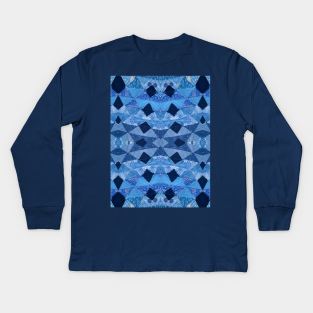 Blue Patchwork Quilt Pattern Kids Long Sleeve T-Shirt